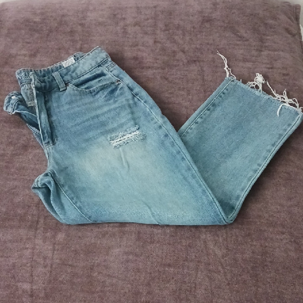 Time and Tru Light Blue Cropped Distressed Jeans